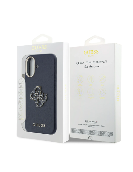 Funda GUESS para iPhone 17 acabado texturizado y logotipo 4G (Azul marino)