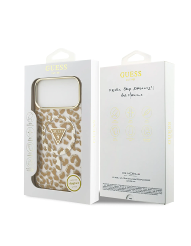 Funda GUESS para iPhone 17 Pro/18 Pro con MagSafe y estampado de leopardo (Camel)