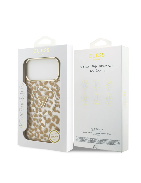 Funda GUESS para iPhone 17 Pro/18 Pro con MagSafe y estampado de leopardo (Camel)