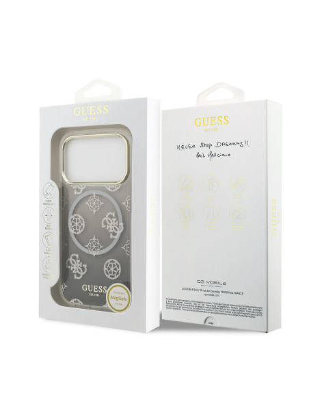 GUESS – Funda iPhone 17 Pro/18 Pro (PC + TPU) con MagSafe Diseño Peonía con Brillos en Color Negro