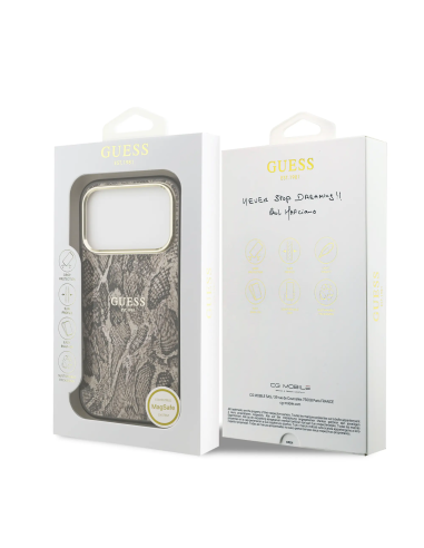 GUESS – Funda iPhone 17 Pro Max/18 Pro Max (PC + TPU) con MagSafe Estampado Pitón Marrón