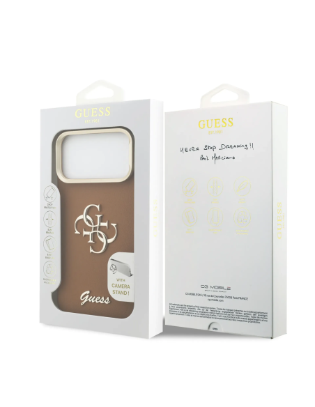 Funda GUESS iPhone 17 Pro Max Efecto Granulado Marrón con Logo y Soporte
