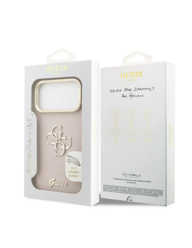 Funda GUESS para iPhone 17 Pro Max/18 Pro Max efecto granulado con logotipo 4G y soporte integrado (Rosa)