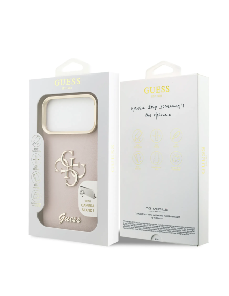 Funda GUESS para iPhone 17 Pro Max/18 Pro Max efecto granulado con logotipo 4G y soporte integrado (Rosa)