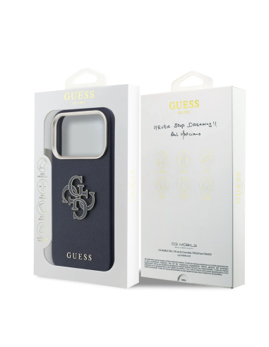 Funda GUESS para iPhone 17 Pro Max/18 Pro Max acabado texturizado y logotipo 4G (Azul marino)