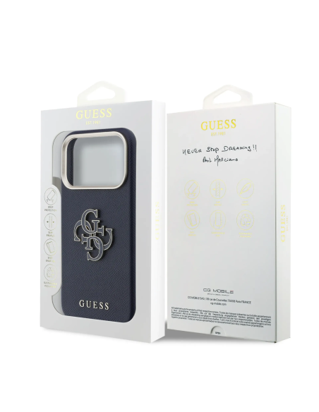 Funda GUESS para iPhone 17 Pro Max/18 Pro Max acabado texturizado y logotipo 4G (Azul marino)