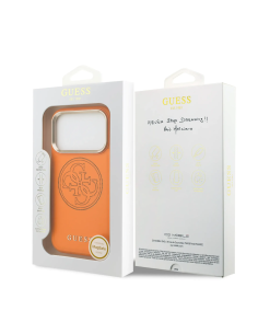 GUESS MagSafe Case for iPhone 17 Pro Max, faux leather with gold perforated logo (Orange)