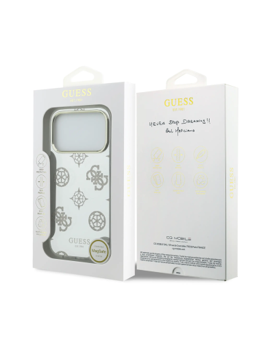Funda GUESS iPhone 17 Pro Max TPU Magsafe Espejo Peonías con Brillos Dorado