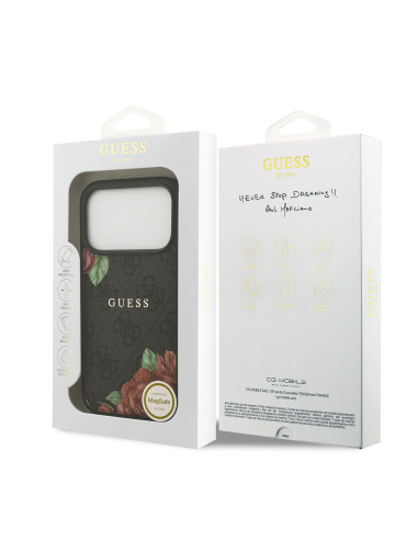 GUESS – Funda iPhone 17 Pro Max/18 Pro Max con MagSafe Estampado 4G con Flores en Negro