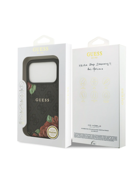 Funda GUESS iPhone 17 Pro Max con MagSafe con Estampado 4G Flores Negro