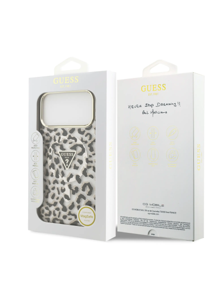 Funda GUESS iPhone 17 Pro Max PC+TPU Magsafe Leopardo con Brillos en Negra