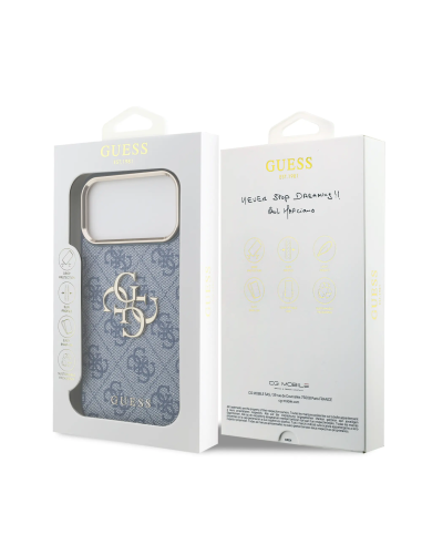 GUESS – Funda iPhone 17 Pro Max en Color Azul con Gran Logo 4G Clásico Dorado