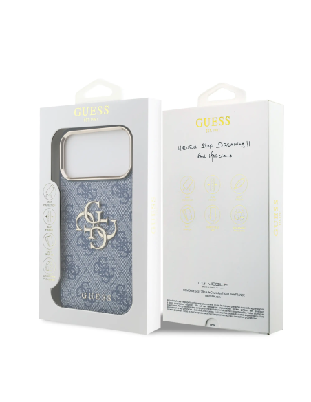 Funda GUESS iPhone 17 Pro Max con Gran Logo Clásico 4G Azul Dorado