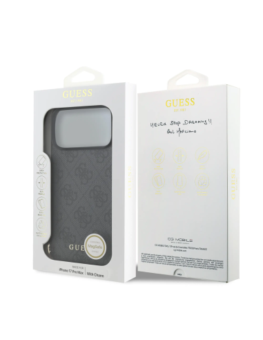 Funda GUESS iPhone 17 Pro Max Negra con Logo 4G y Charm Dorado