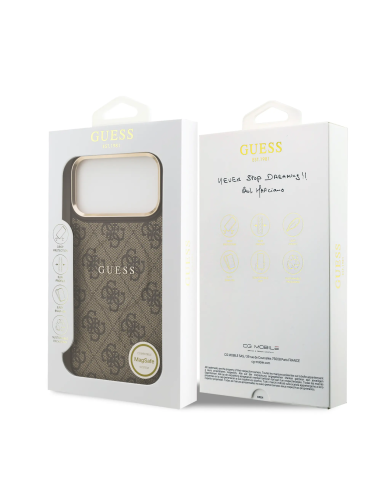 GUESS – Funda iPhone 17 Pro Max en Polipiel Marrón con MagSafe y Logo Clásico