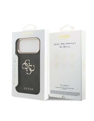 Funda GUESS para iPhone 17 Pro Max/18 Pro Max efecto piel y logotipo 4G (Negro)