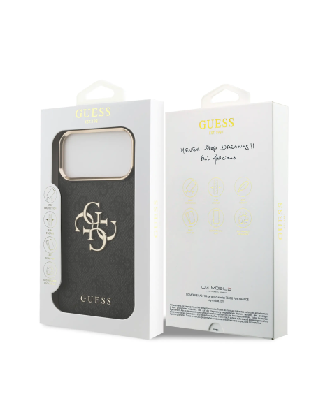 Funda GUESS para iPhone 17 Pro Max/18 Pro Max efecto piel y logotipo 4G (Negro)