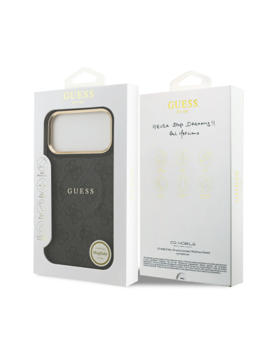 GUESS – Funda iPhone 17 Pro Max/18 Pro Max en Polipiel Negra con MagSafe y Logo Clásico