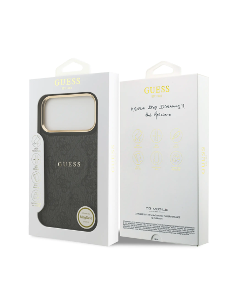 GUESS – Funda iPhone 17 Pro Max/18 Pro Max en Polipiel Negra con MagSafe y Logo Clásico