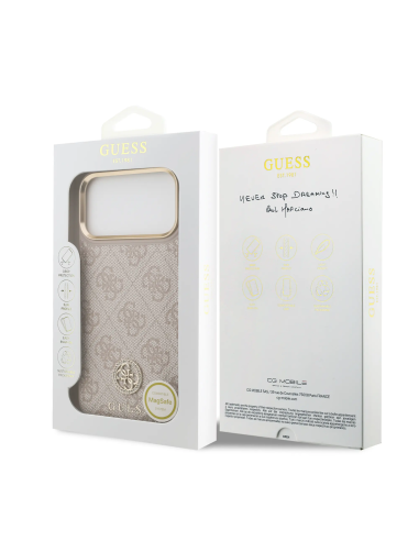 Funda GUESS iPhone 17 Pro Max Polipiel Rosa con Logo 4G Strass