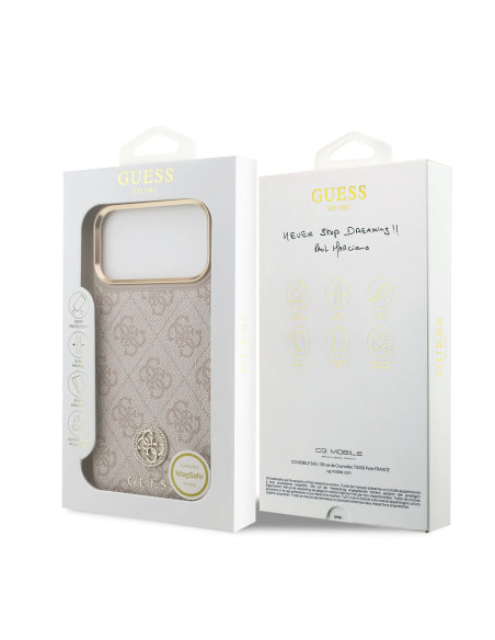 GUESS – Funda iPhone 17 Pro Max en Polipiel Rosa con Logo 4G de Strass