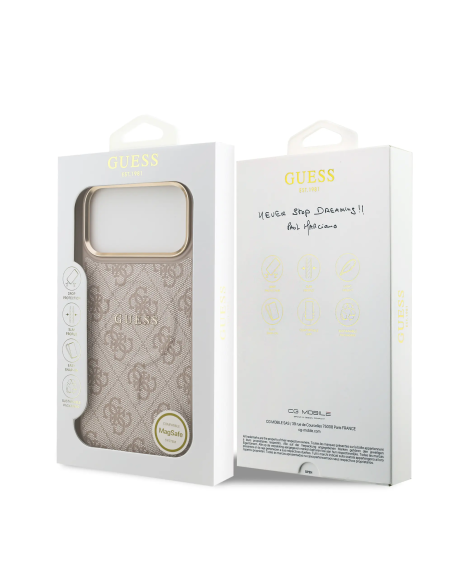 Funda GUESS iPhone 17 Pro Max Polipiel Rosa con MagSafe Logo Clásico
