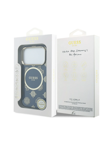 GUESS – Funda iPhone 17 Pro/18 Pro Rígida Azul Multilogo