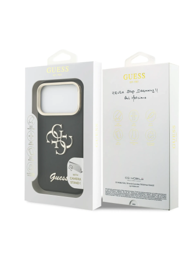 Funda GUESS para iPhone 17 Pro/18 Pro efecto granulado con logotipo 4G y soporte integrado (Negro)