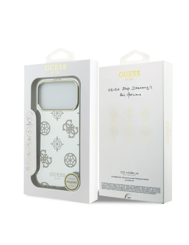 GUESS – Funda iPhone 17 Pro con MagSafe Diseño Espejo de Peonías y Brillos Dorados