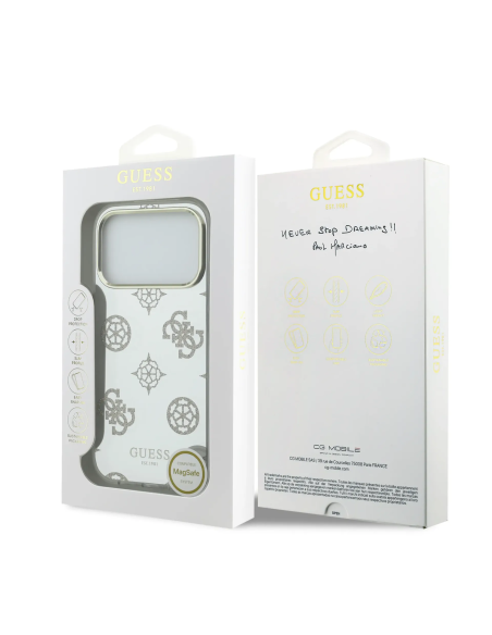 Funda GUESS iPhone 17 Pro TPU Magsafe Espejo Peonías con Brillos Dorado