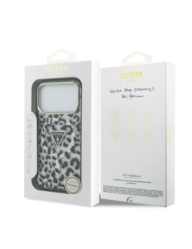 Funda GUESS para iPhone 17 Pro/18 Pro con MagSafe y estampado de leopardo (Negro)