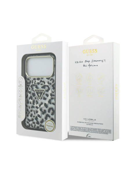 GUESS Case for iPhone 17 Pro with MagSafe and Leopard Print (Black)