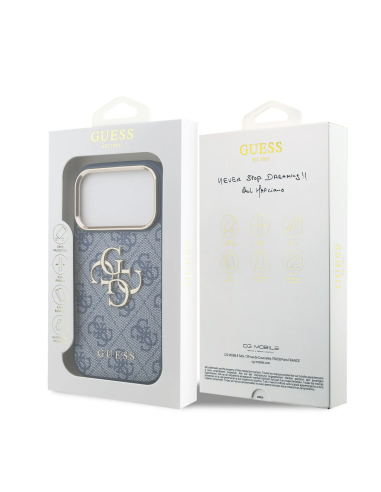 Funda GUESS para iPhone 17 Pro/18 Pro efecto piel y logotipo 4G (Azul)