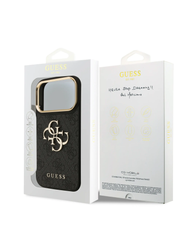 GUESS – Funda iPhone 17 Pro en Polipiel Negra con Gran Logo 4G Dorado