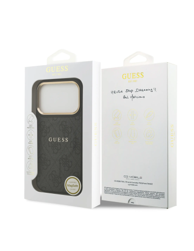 GUESS – Funda iPhone 17 Pro/18 Pro en Polipiel Negra con MagSafe y Logo Clásico