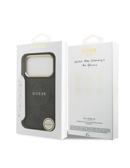 GUESS – Funda iPhone 17 Pro/18 Pro en Polipiel Negra con MagSafe y Logo Clásico