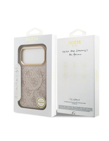 Funda GUESS iPhone 17 Pro Polipiel Rosa con MagSafe Logo Clásico