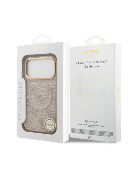 GUESS – Funda iPhone 17 Pro/18 Pro en Polipiel Rosa con MagSafe y Logo Clásico
