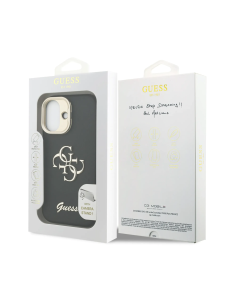 Funda GUESS para iPhone 17 efecto granulado con logotipo 4G y soporte integrado (Negro)