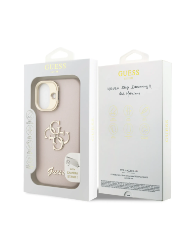 GUESS Case for iPhone 17 with Grainy Leather Effect, 4G Logo and Camera Stand (Pink)