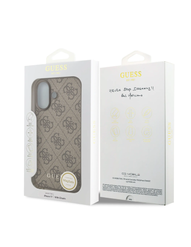 Funda GUESS iPhone 17 Marrón con Logo 4G y Charm Dorado