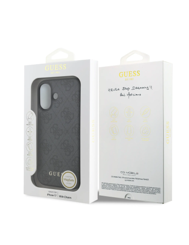 GUESS – Funda iPhone 17 en Color Negro con Logo 4G y Charm Dorado