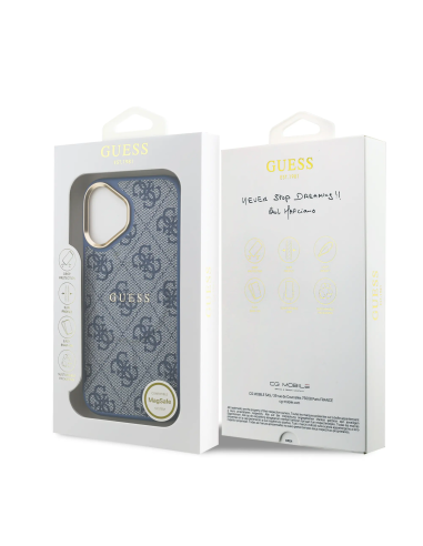Funda GUESS iPhone 17 Polipiel Azul con MagSafe Logo Clásico