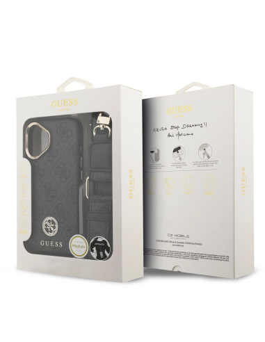 Funda GUESS iPhone 17 de Polipiel Negra con Logo Strass y Correa Ancha
