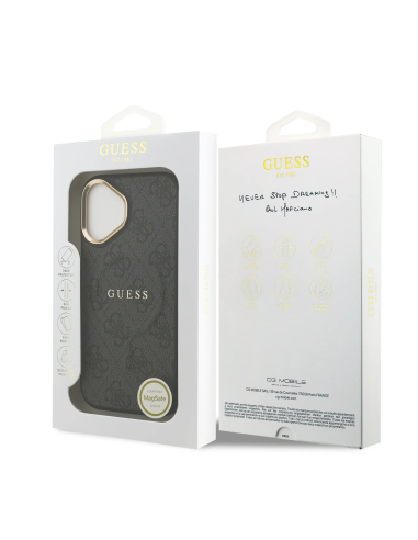 GUESS – Funda iPhone 17 en Polipiel Negra con MagSafe y Logo Clásico