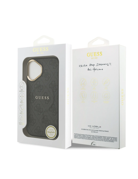 GUESS – Funda iPhone 17 en Polipiel Negra con MagSafe y Logo Clásico