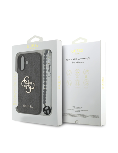 GUESS Case for iPhone 17 with Pearl Strap, PU Finish and 4G Logo (Black)