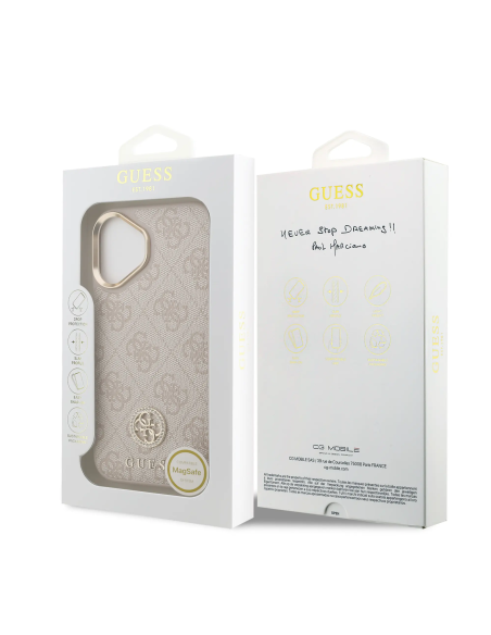 GUESS – Funda iPhone 17 en Polipiel Rosa con Logo 4G de Strass