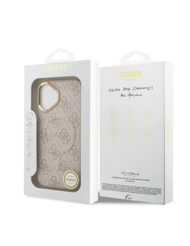 GUESS – Funda iPhone 17 en Polipiel Rosa con MagSafe y Logo Clásico