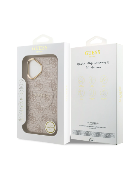 Funda GUESS iPhone 17 Polipiel Rosa con MagSafe Logo Clásico